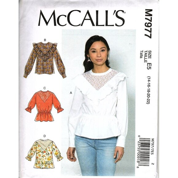 McCall's M7977 Misses 14 to 22 V Yoke Top Uncut Sewing Pattern - Picture 1 of 2